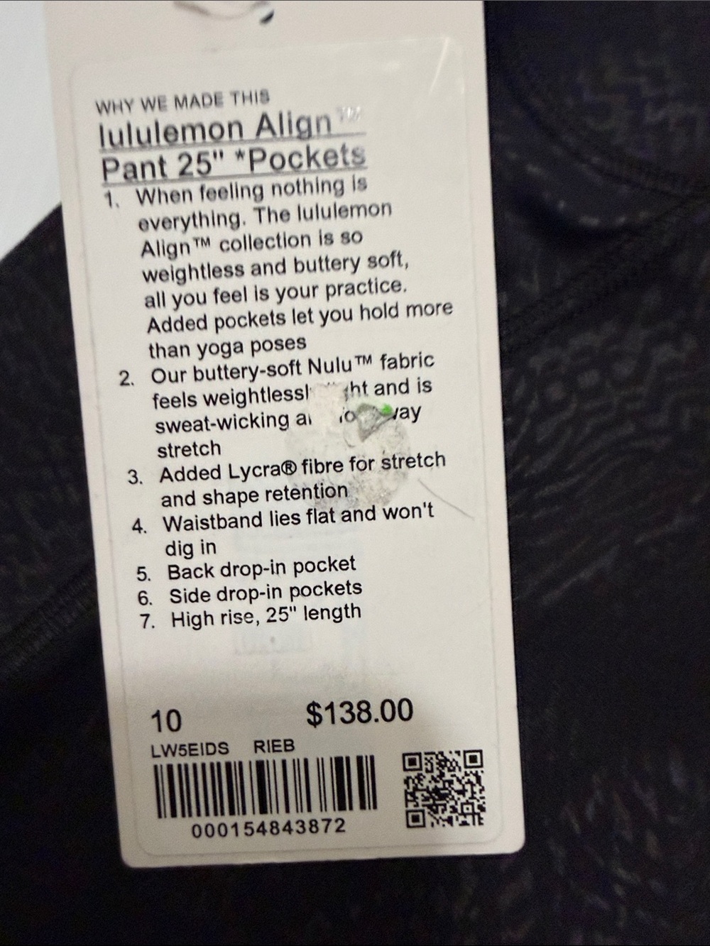 lululemon athletica Charcoal Patterned Align Pant 25" pockets - Picture 6 of 6